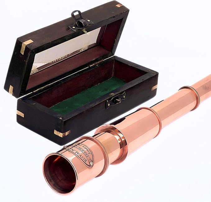 Telescopio marino antiguo 1915 cobre con caja de madera miniatura 8