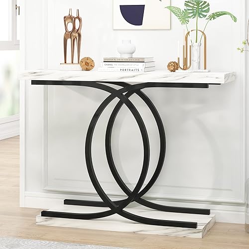 PAKASEPT Mesa de consola para sofá, mesa de consola de mármol sintético blanco, mesa de entrada estrecha para sala de estar, entrada, entrada (negro)