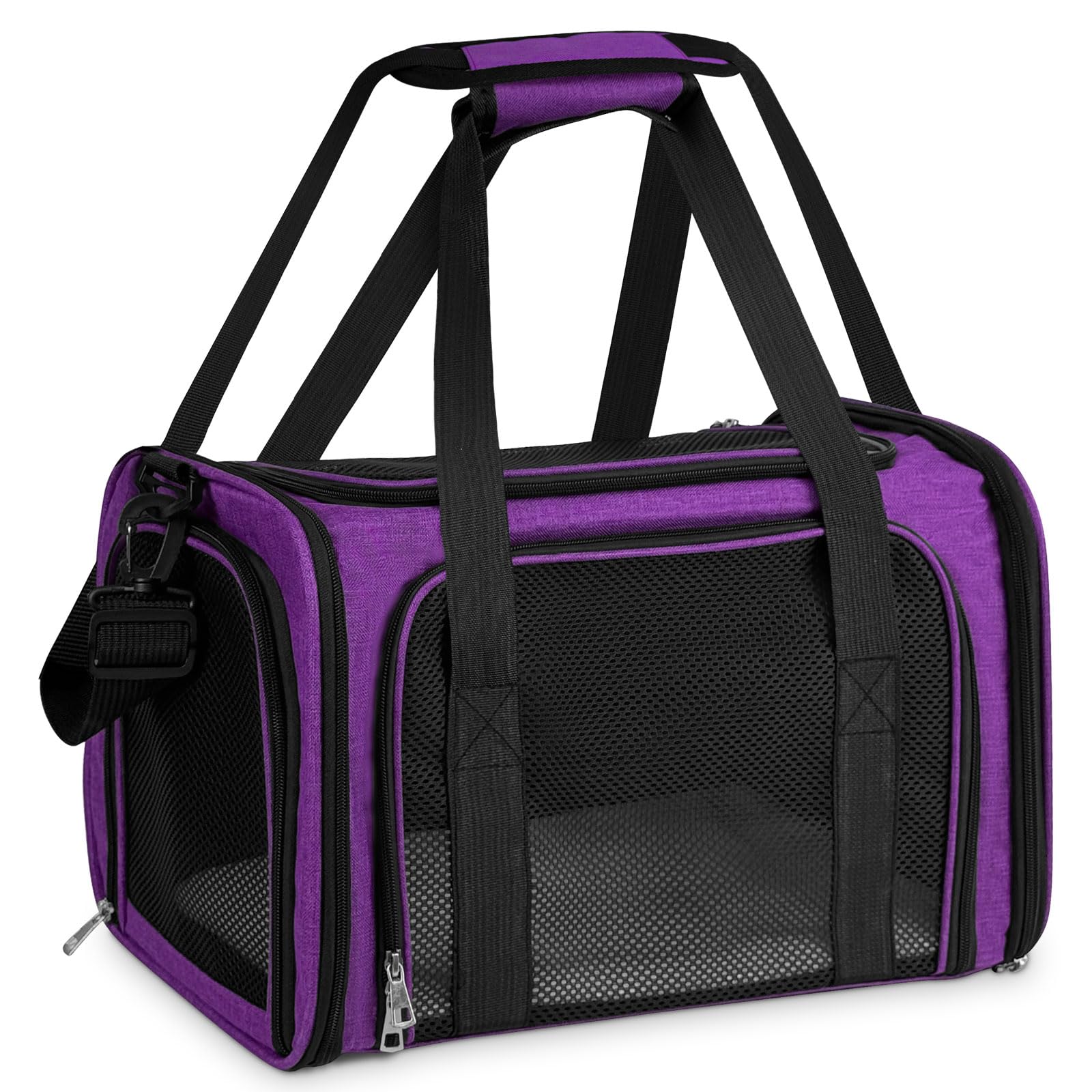 Cat and Dog Carrier Bag, Foldable Portable Carrier for Cats and Medium Dogs up to 5kg (Lilac, L) 43 x 28 x 28 cm (L x W x H)
