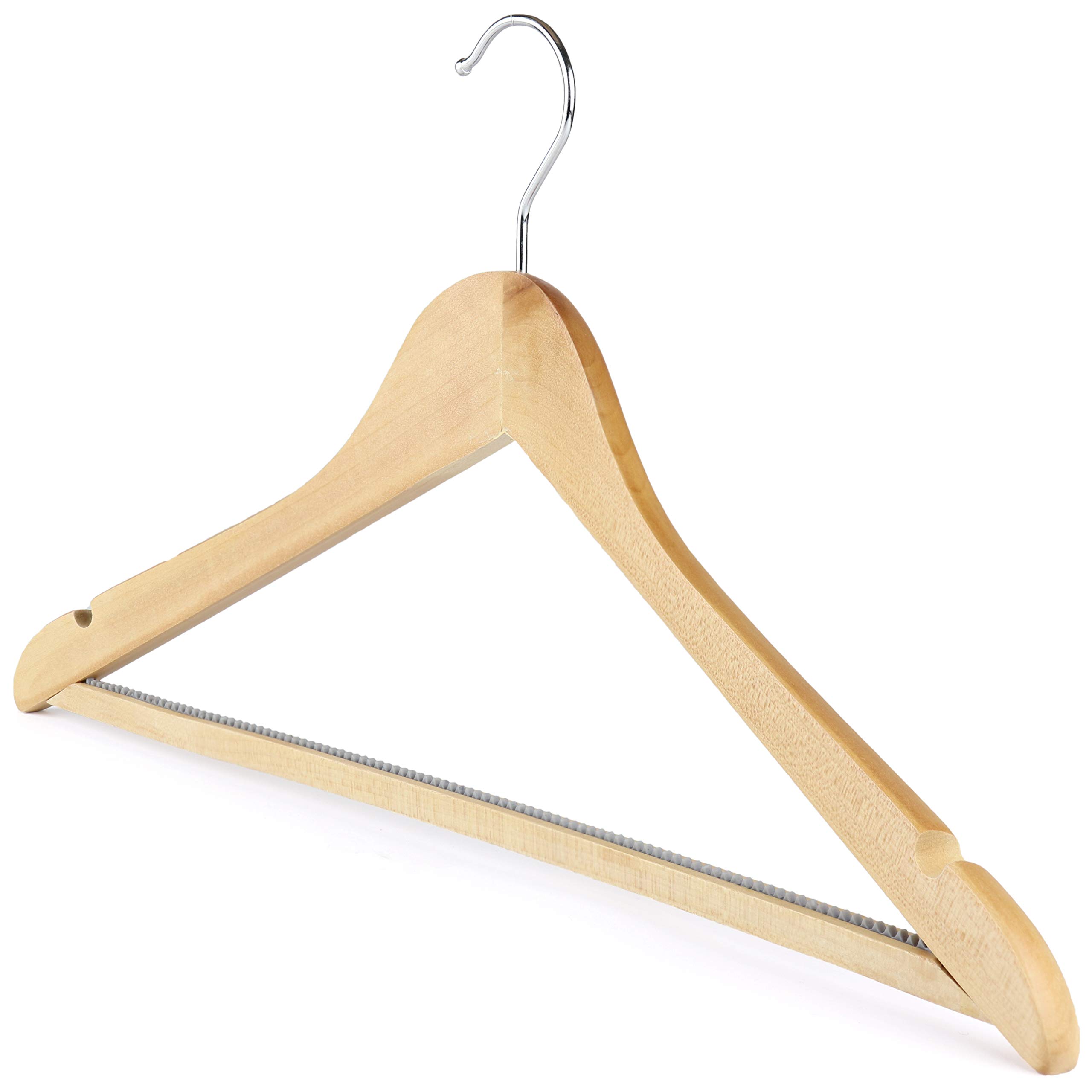 The Hanger Store 20 Wooden angled coat hangers with non slip bar and notches