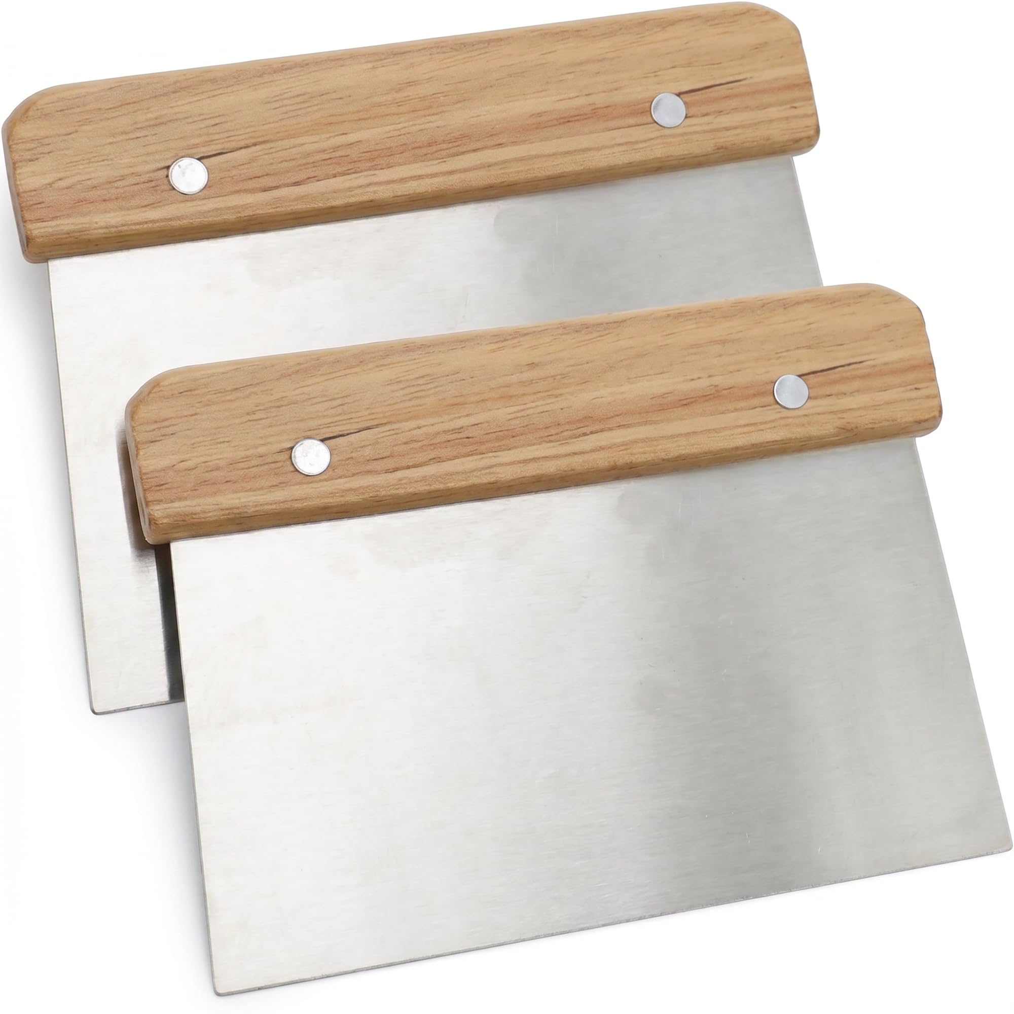 Pastelera de 2 piezas con mango de madera, tarjeta de masa para pan, pizza, pasteles y verduras - Cuchillo de masa multifuncional para un procesamiento sin esfuerzo, corte, cangrejos