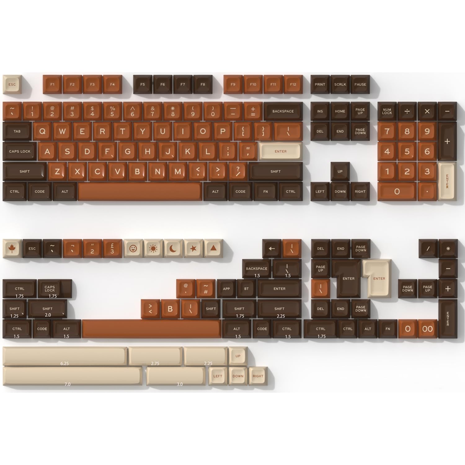 Fogruaden PBT Keycaps Set, SA Profile Custom Keycap for Mechanical Keyboard Keycaps(SA Coffee)