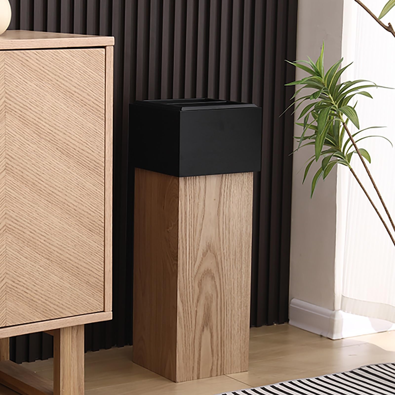 Cubo de Basura Estrecho de Madera de Nogal, Cubos Reciclaje Comerciales Duraderos, Papelera Cocina para Sala de Estar, Dormitorio, Cocina, Baño, sin Tapa