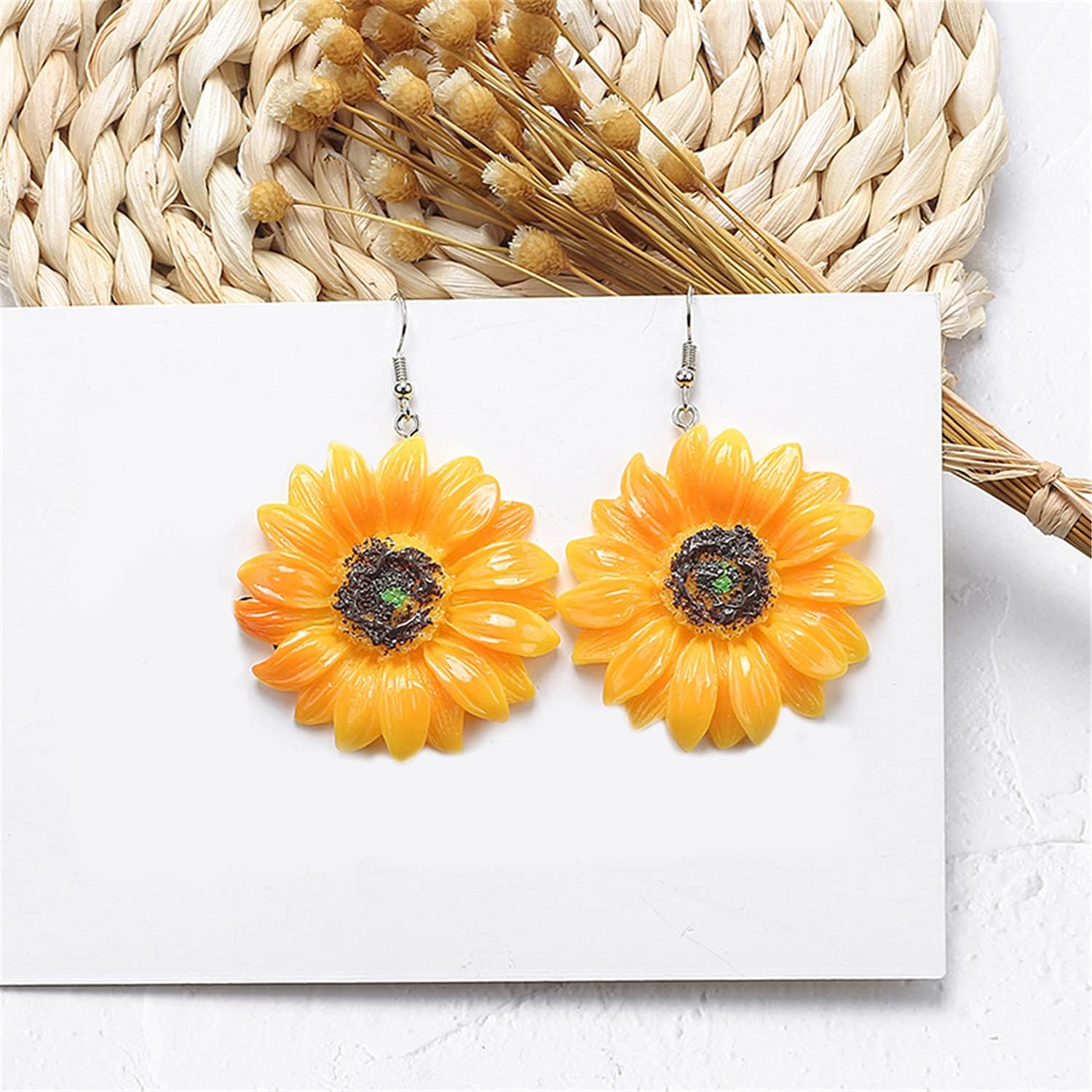 ANDPAI 3D Resin Sunflower Drop Earrings Unique Handmade Bohemian Sunflower Dangle Drop Earrings Yellow Pink Flower Sunflower Statement Earrings Simple White Daisy Flower Earring Jewelry Gifts for Women - Image 8