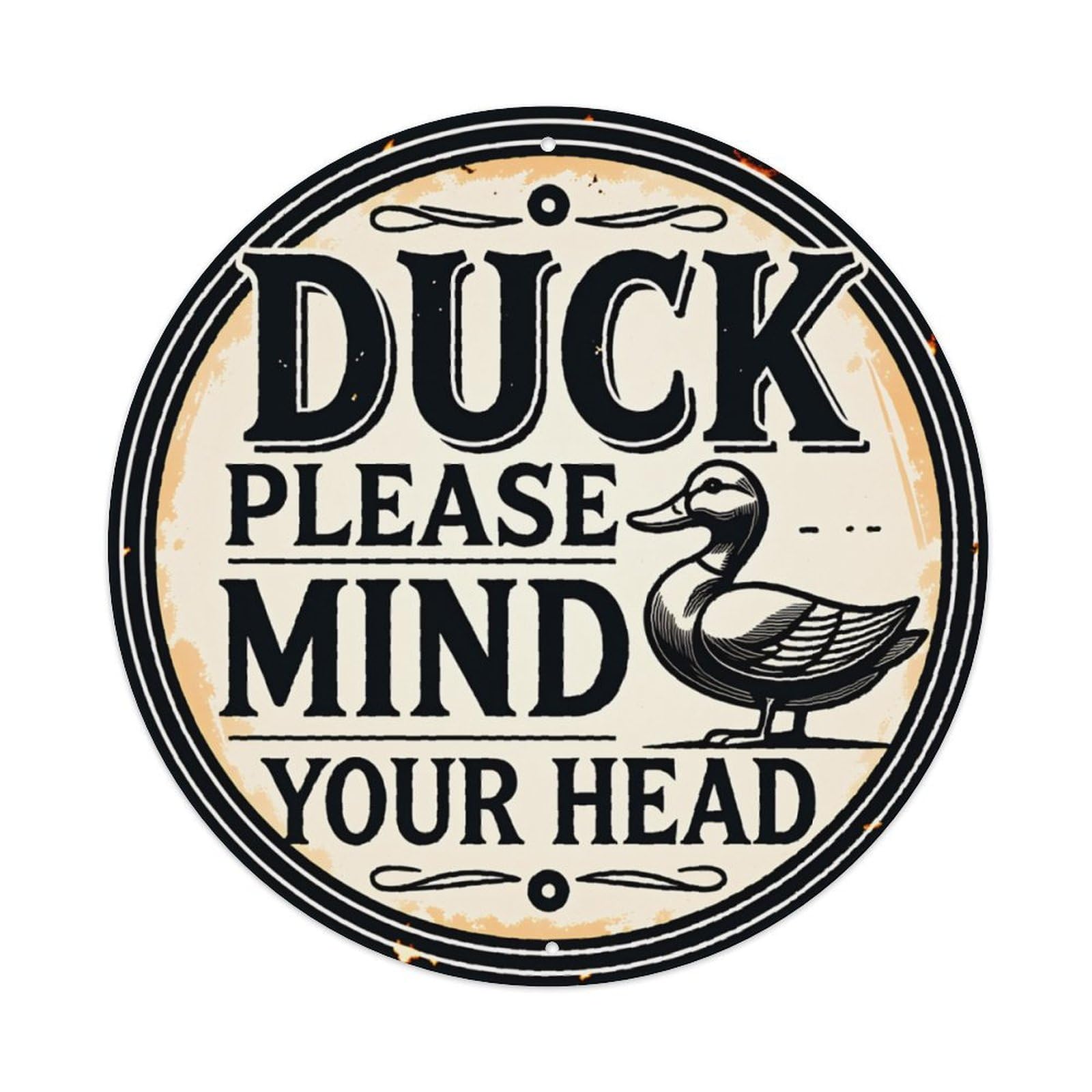 Duck Please Mind Your Head Funny Vintage Warning Decor Plaque Vintage Aluminium Metal Sign, Retro Wall Decor for Home, Bar, Garage & Farmhouse 20x20cm