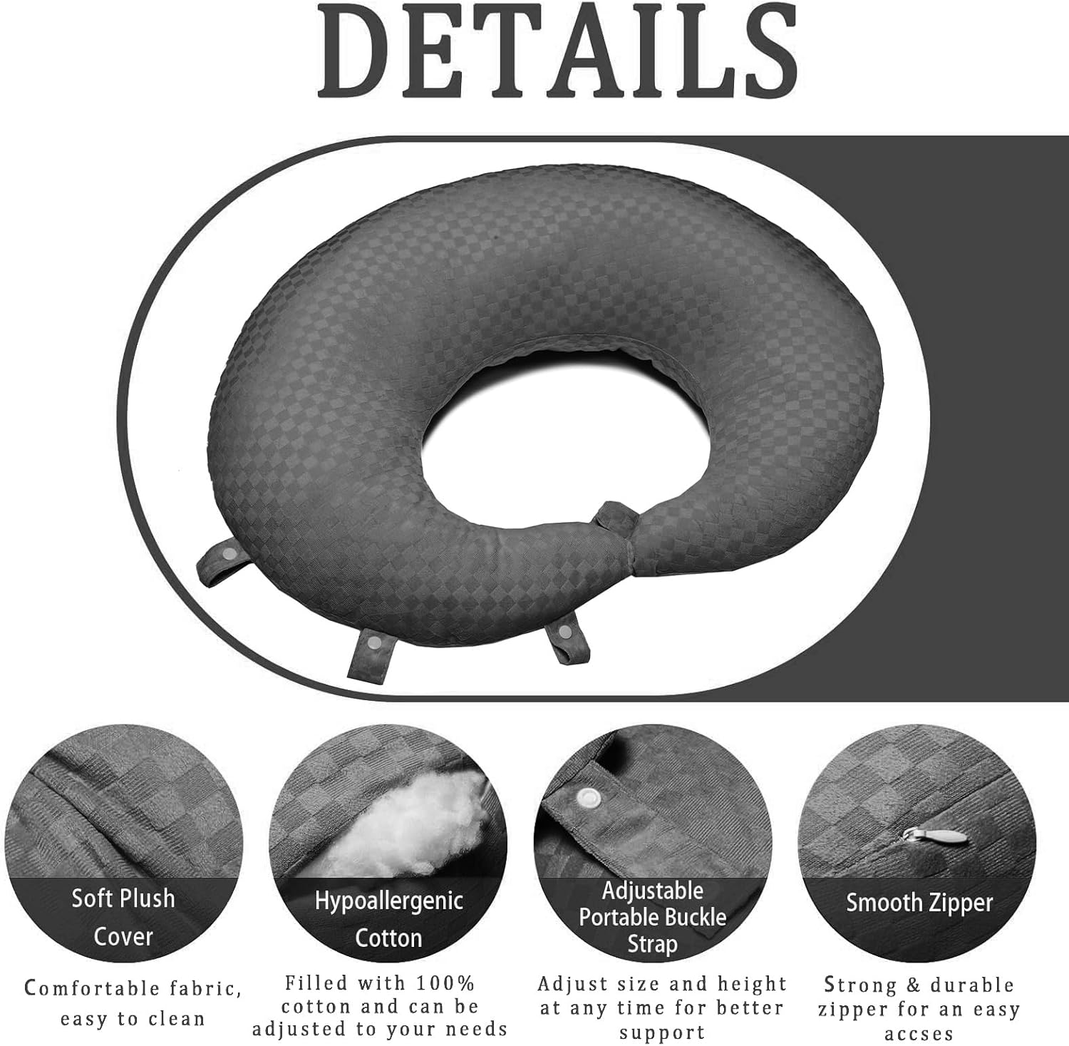 BBL Pillow After Surgery for Butt to Sleep, Brazilian Butt Lift Recovery Post Surgery Pillow for Sitting Sleeping Driving, Donut Pillow for Woman Lumbar Back Cushion Seat (Dark Gray)