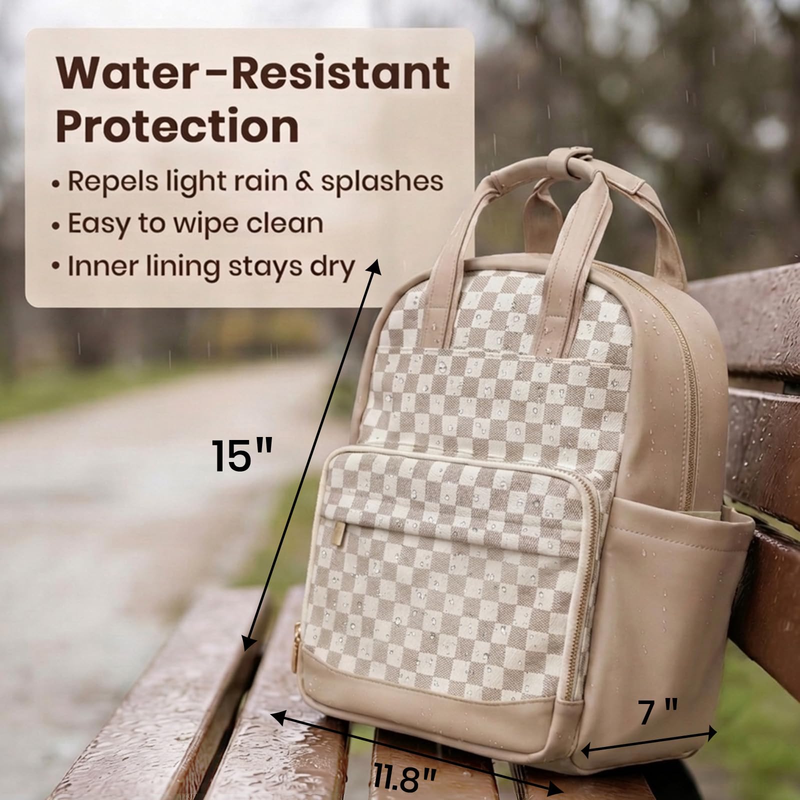 miss fong Small Diaper Bag - Baby Diaper Bag Backpack Checkered Diaper Bag with Changing Pad Baby Backpack for Travel Daycare Mommy Diaper Backpack for Mom & Dad-White&Beige - 5