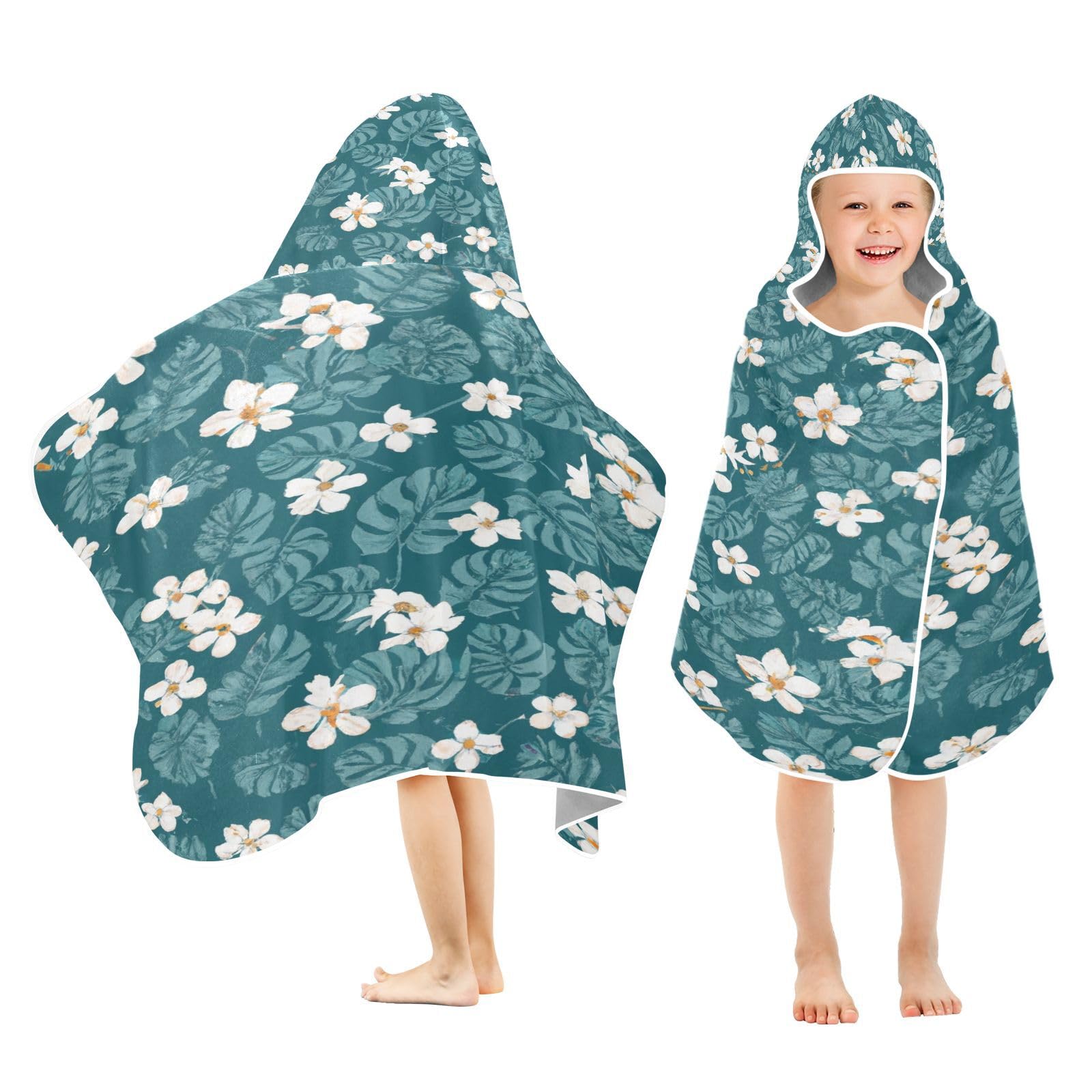 Kigai Samll Flowers Hooded Beach Towel for Kids Soft Absorbent Quick Dry Bath Towel with Hood Lightweight Toddler Shower Pool Bath Wrap for Boys Girls