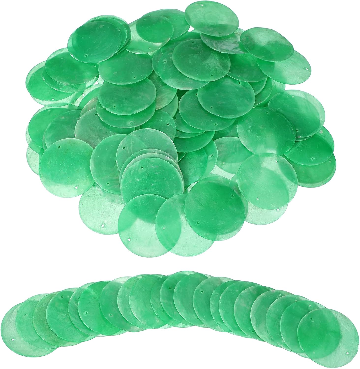 uxcell 100Pcs Capiz Shells, 5cm/2" Round Natural Shells with 2 Holes for Seashell Wind Chimes Curtain Shell Garland DIY Jewelry Craft Wedding Home Decoration, Emerald Green