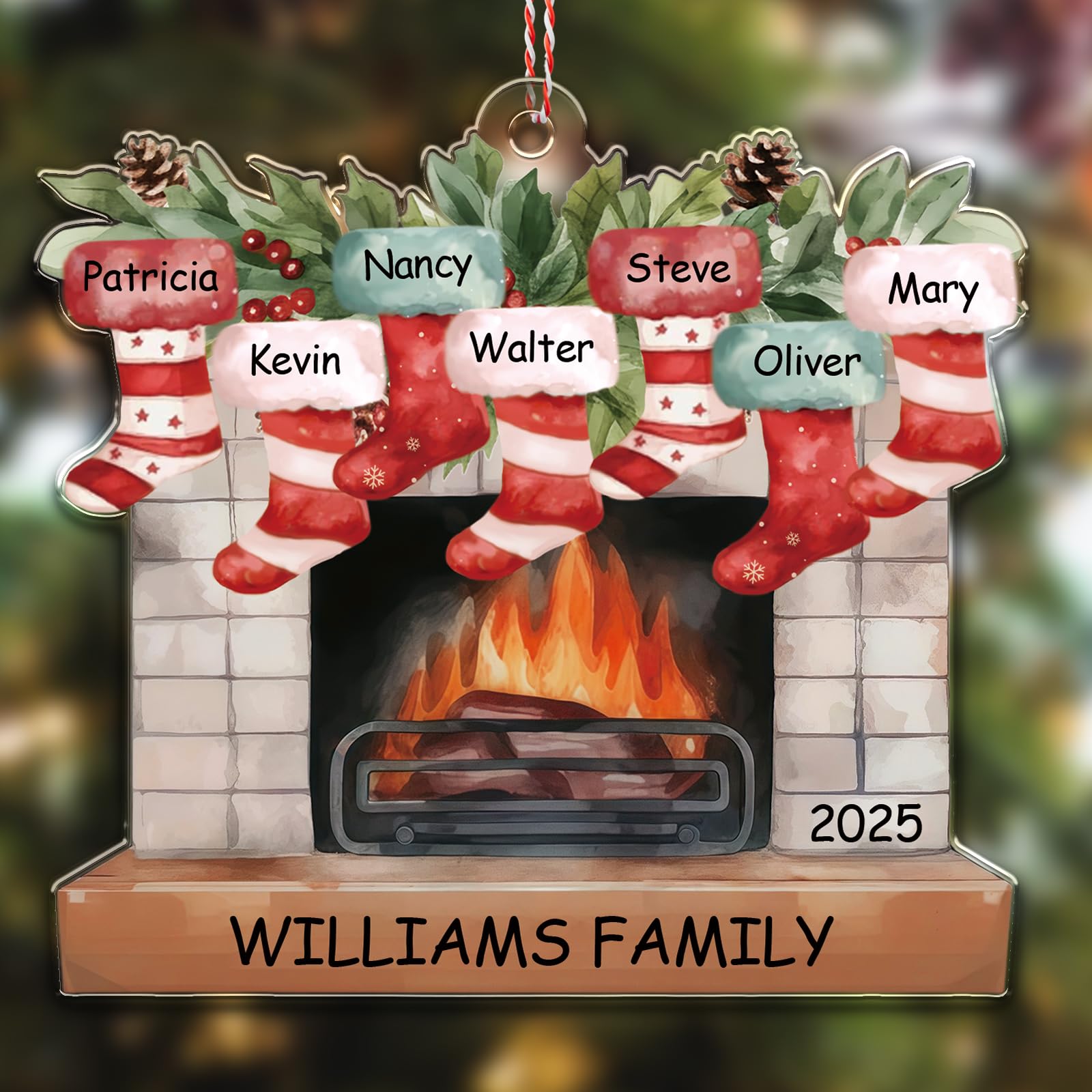 Personalised Family Christmas Bauble 2025 – Custom Fireplace Ornament with Names, Christmas Decoration & Gift for Family, Kids & Parents-7
