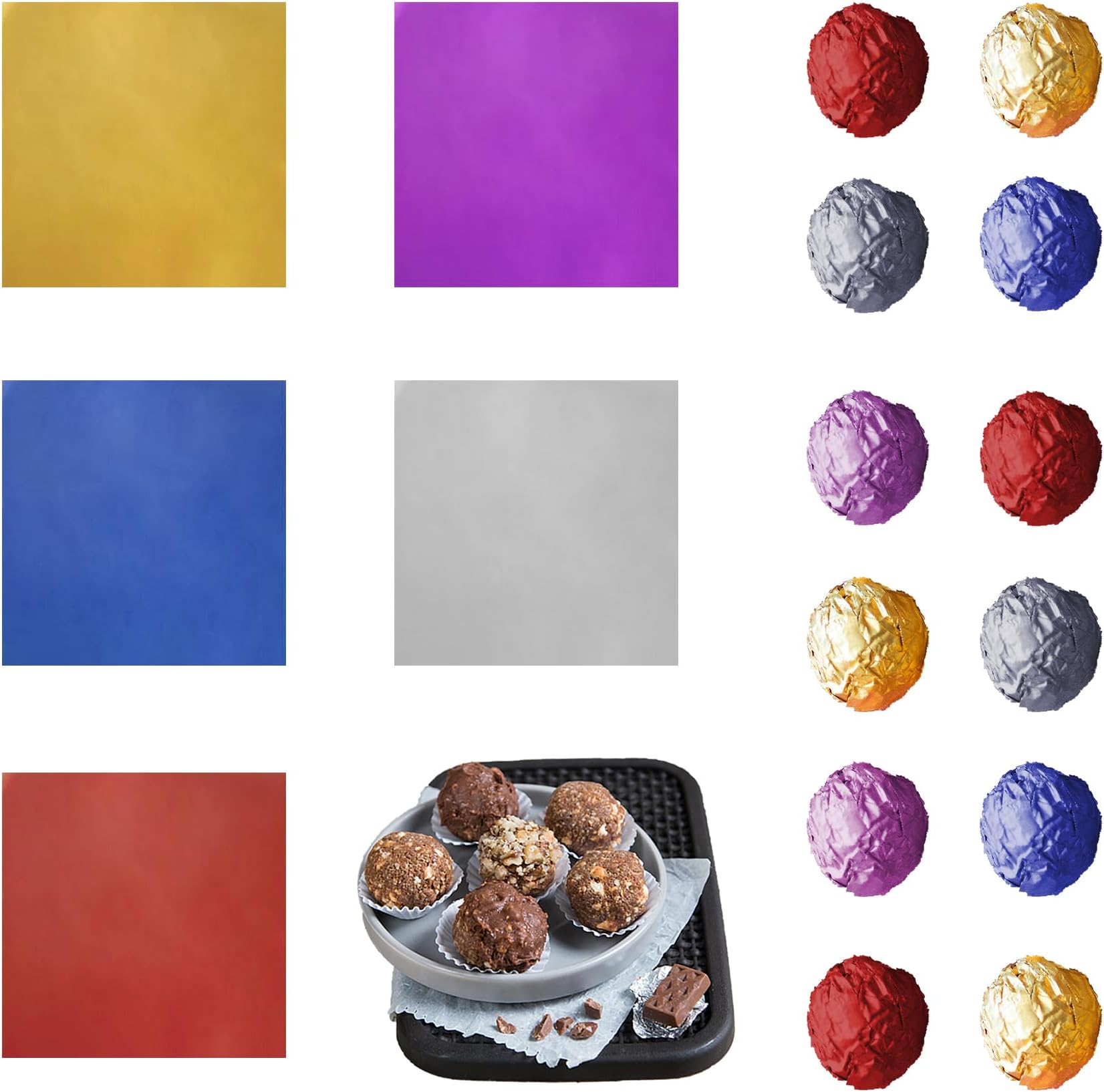 PABCK 500 Pcs 5 Colors Chocolate Candy Wrappers Aluminium Foil Wrapping Papers Square Sweets Lolly Paper Food Tin Foil Wrapper for Candy Packaging Decoration (3.15x3.15 inches)