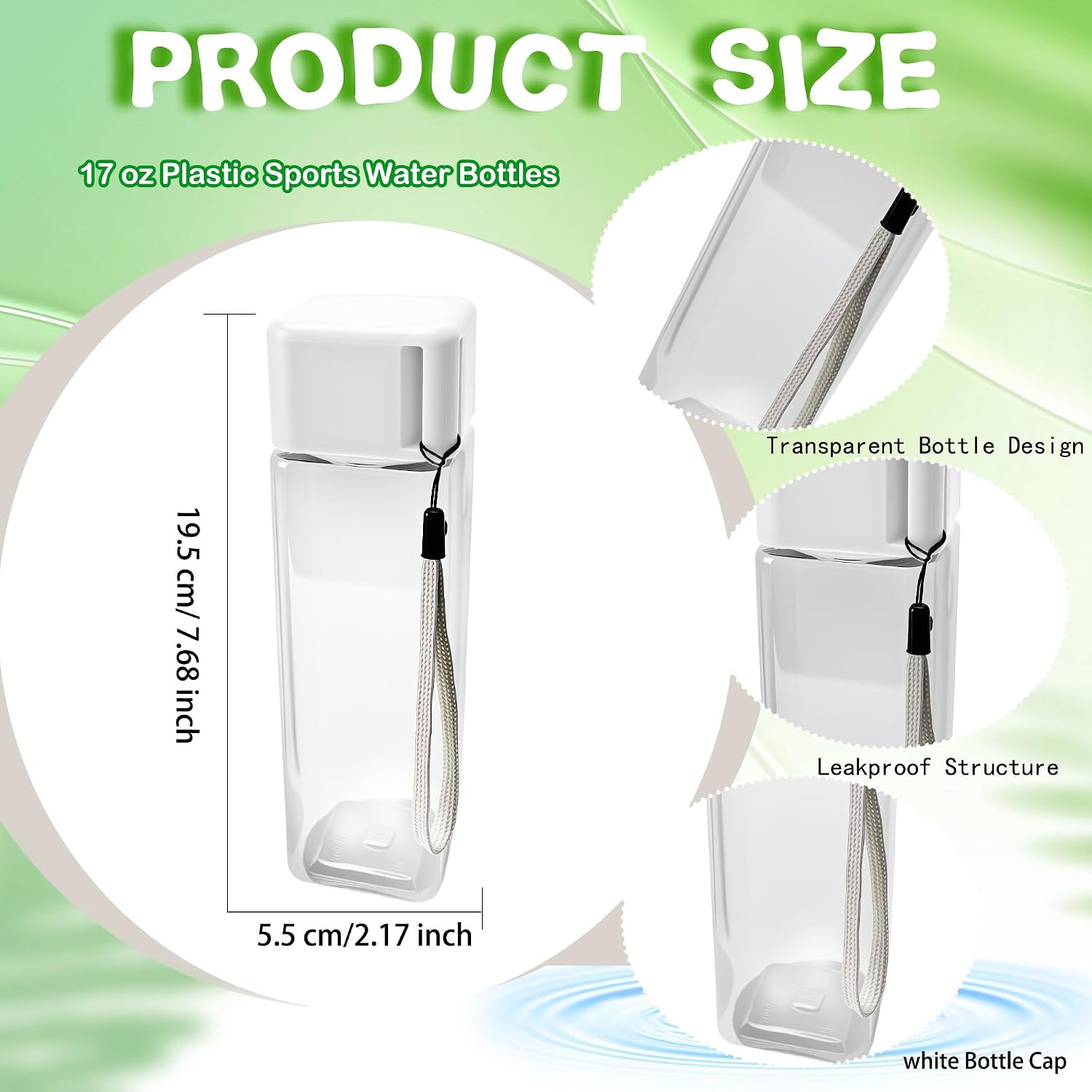 28 Pcs 17 Oz Water Bottles Bulk Clear Plastic Water Bottles Square Sports Drinking Bottle for Outdoor Travel Fitness (Color Set 3)
