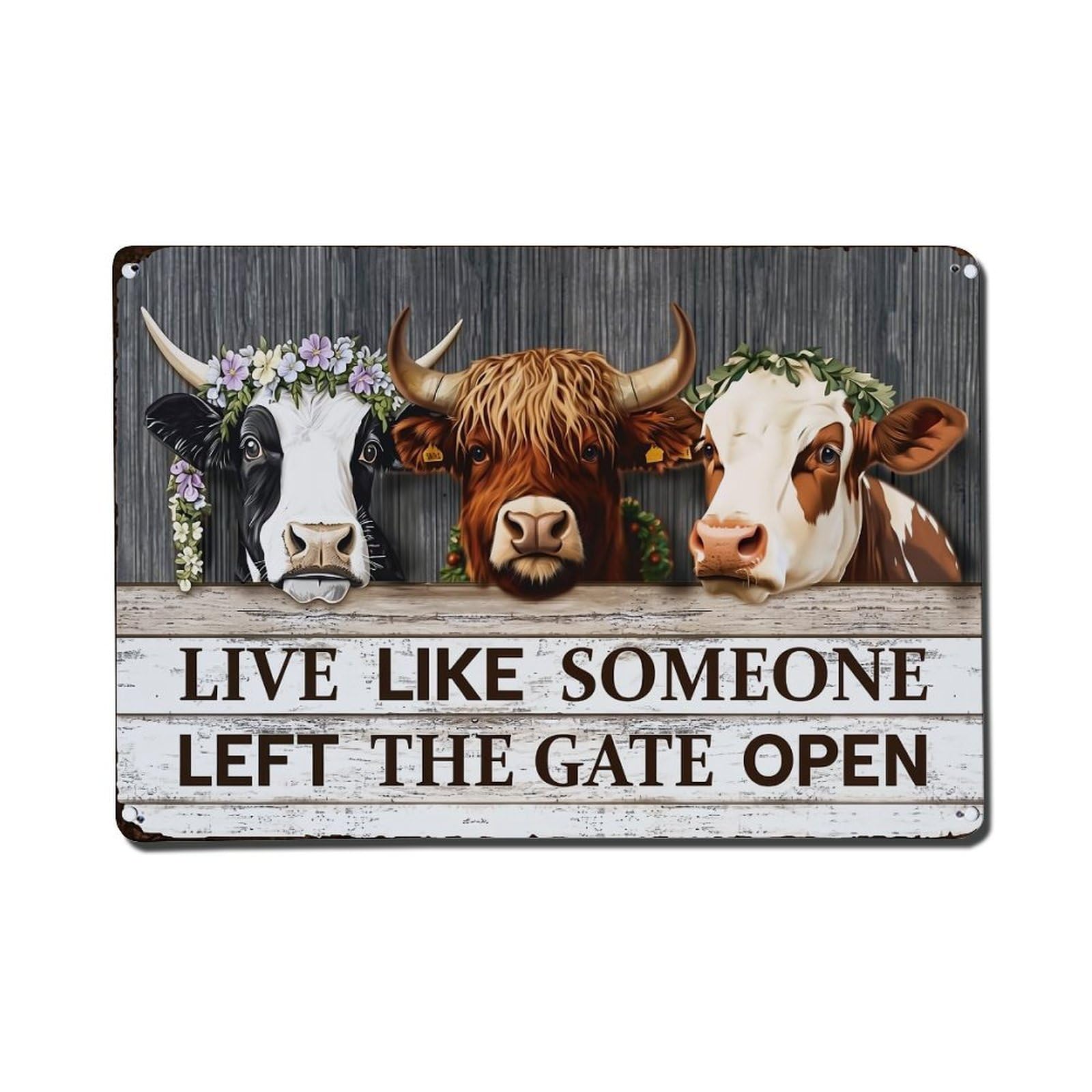 Cow Bull Cow Floral Wood Vintage Tin Sign Retro Metal Wall Decor Metal Poster, Home Bar Garage Farmhouse Cafe Wall Art Decoration 8x12Inches