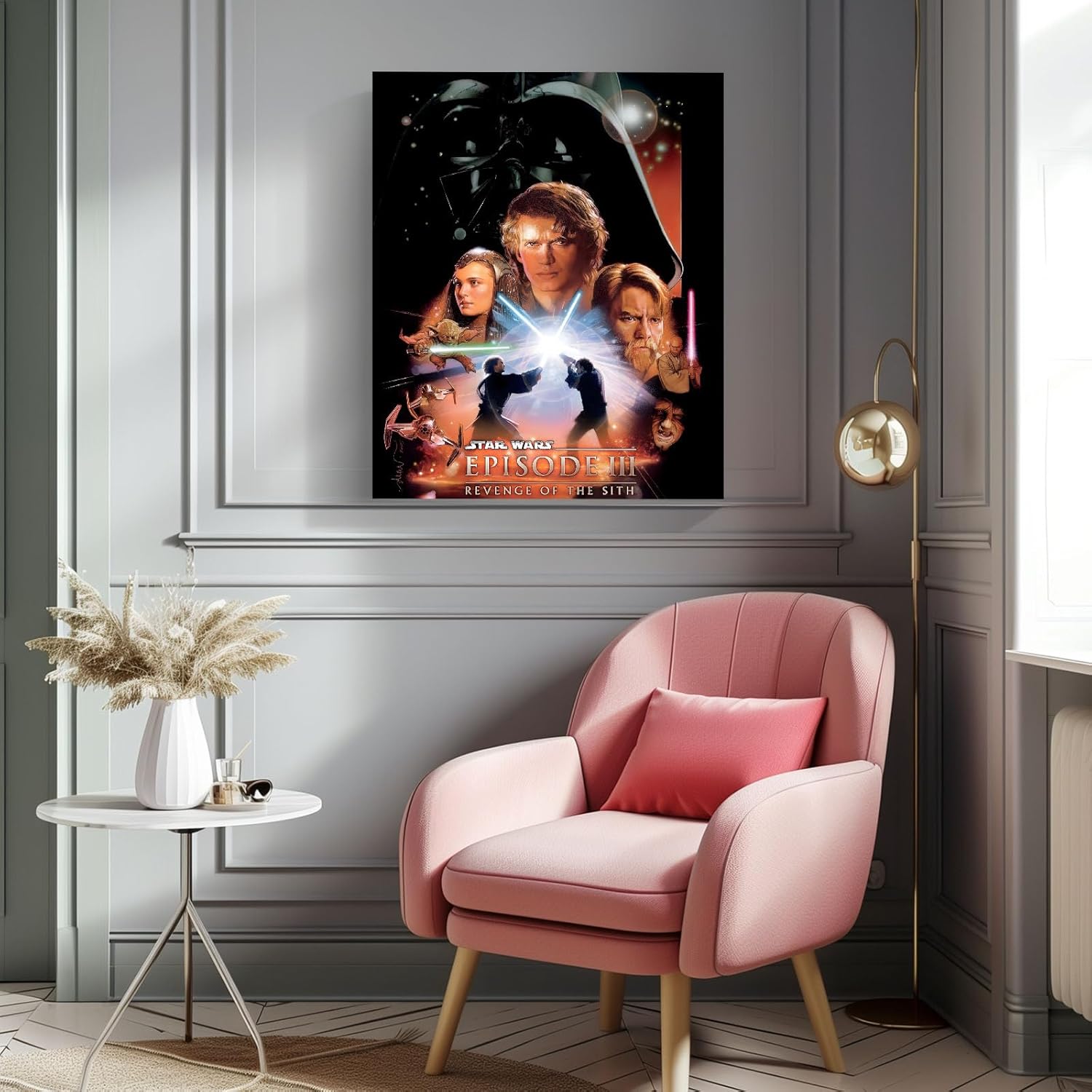 B.B.F MAKE Framed Canvas Wall Art Sci-Fi Decor Star Wars Episode III Revenge of the Sith Painting Poster Print Movie Canvas Picture for Bedroom Decoration Home Theater Game Room Wall Decor, 20x24inch