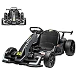 GarveeLife 24V Electric Go Kart for Kids，Powerful Drift Kart with 2 * 150W Motors, Adjustable Seat, 8mph Speed, Led Lights ，Outdoor Riding Toy for Children Ages 6-15,Grey