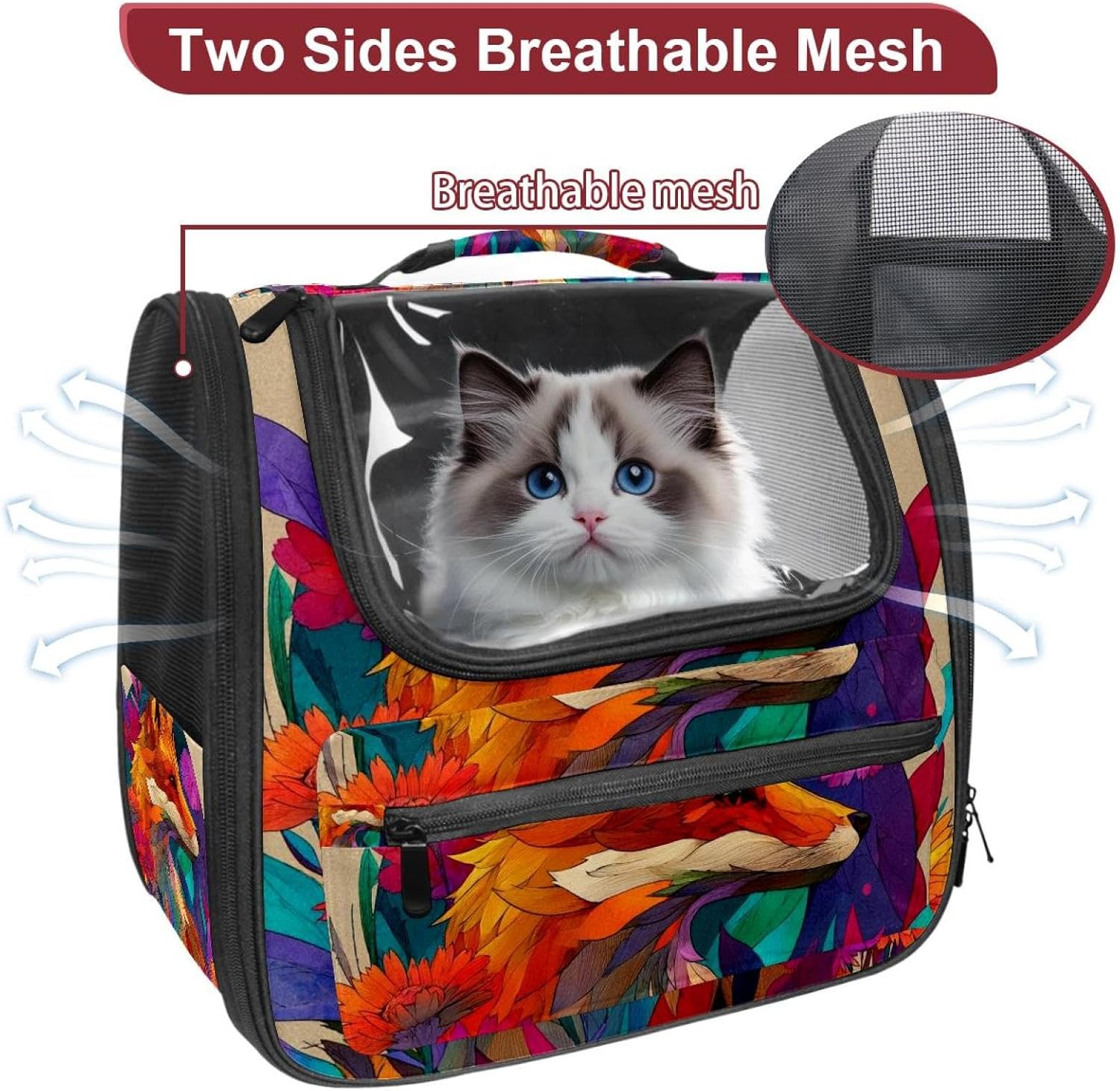 Fox Flowers Colorful (3) Pet Carrier Soft Sided Carrier for Small Medium Cats Dogs