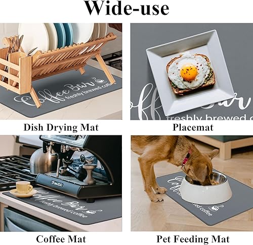 Miniatura 6 de SHACOS Tapete de café de 12 x 19 pulgadas, absorbente y antideslizante, para encimeras, accesorios de cafetería, tapete de secado de platos de café