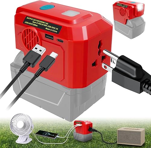200 W para inversor de corriente Milwaukee, para cargador adaptador de batería Milwaukee M18B 18V, con salida de CA de 110 V y puerto USB, puerto