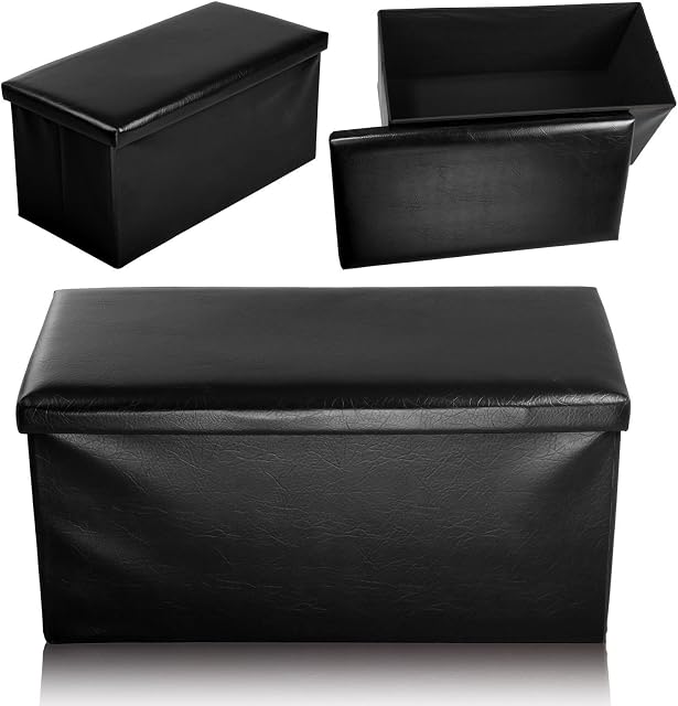 Ashley Mills New Large Ottoman Foldaway Storage Blanket Toy Box Bench Faux Leather Black (76x38 cms)