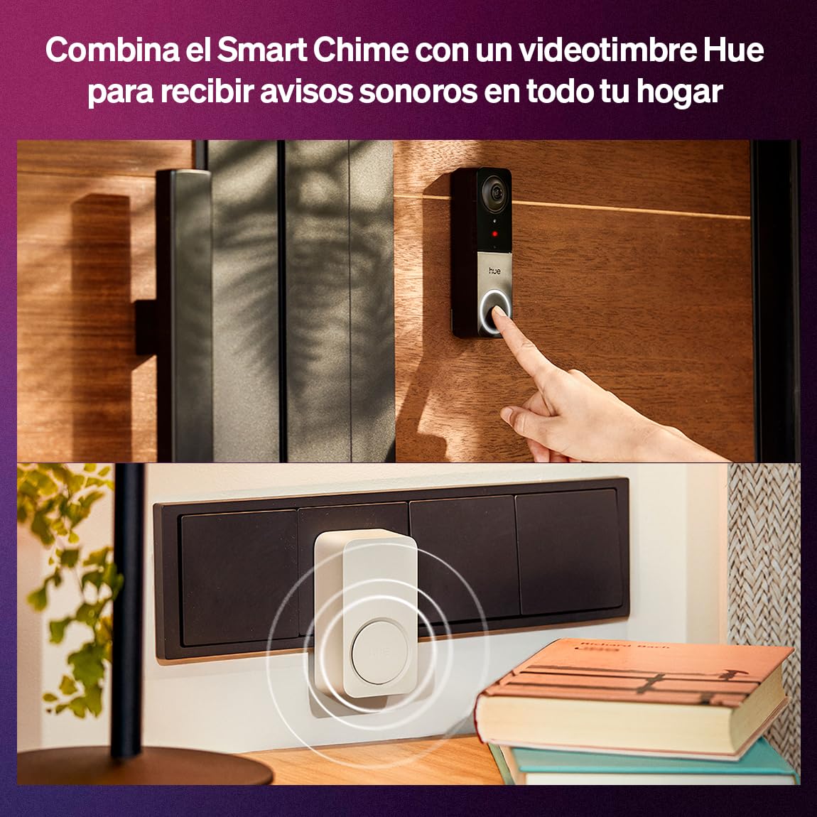 Philips Hue Secure Smart Chime, timbre para puerta de entrada con notificaciones, compatible con toma estándar, cámara de videovigilancia Hue, videotimbre y sensor de movimiento, plug-and-play, blanco