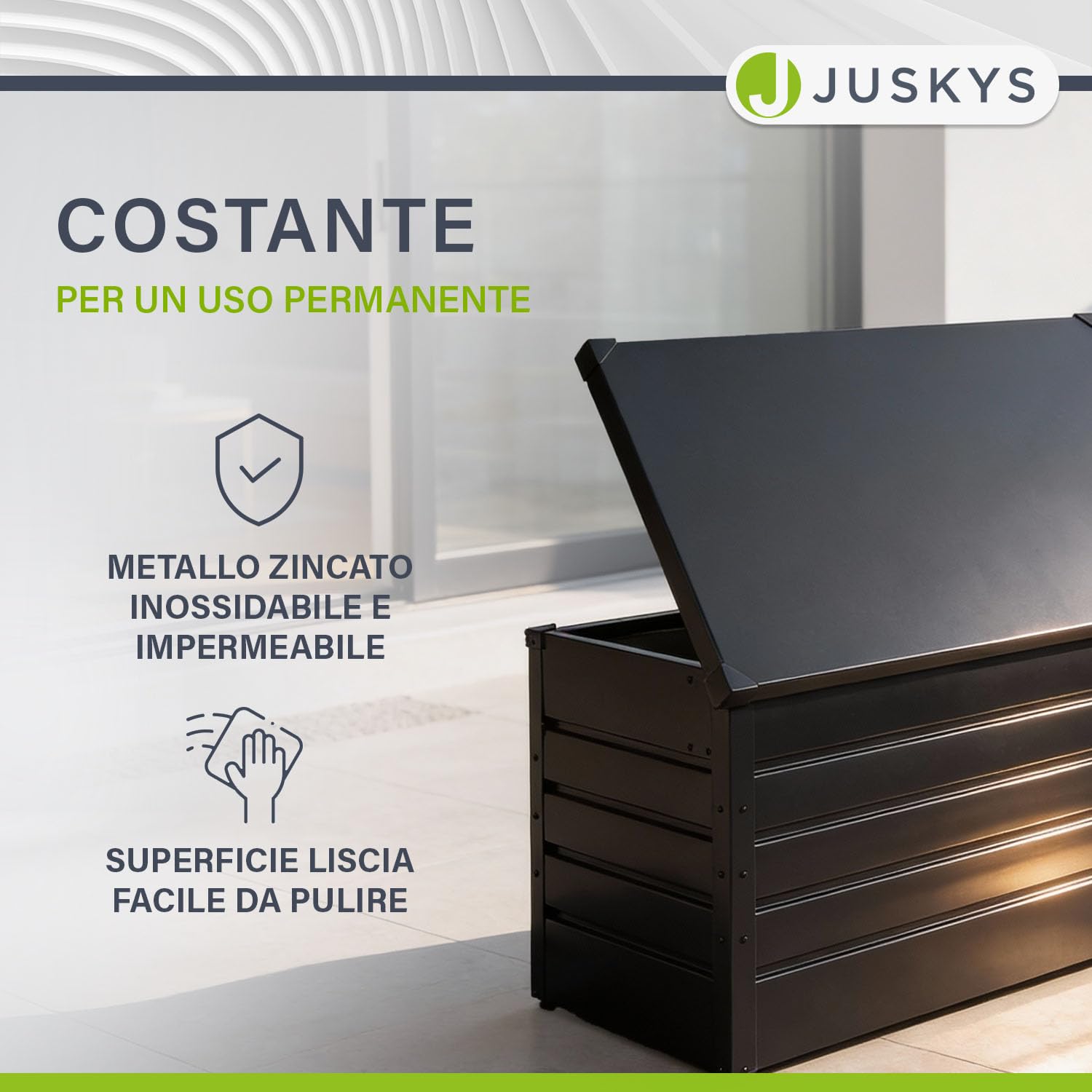 Juskys box di stoccaggio in metallo Limani 380 L – per esterni, impermeabile e chiudibile a chiave – contenitore da giardino per cuscini – antracite