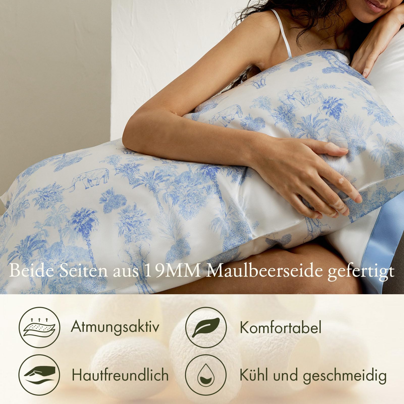LILYSILK 100% 19MM Maulbeerseide Kissenbezug mit Umschlagverschluss superweiche Kissenhülle für besseren Schlaf und Haarpflege(La Terra Muster，40x80cm)