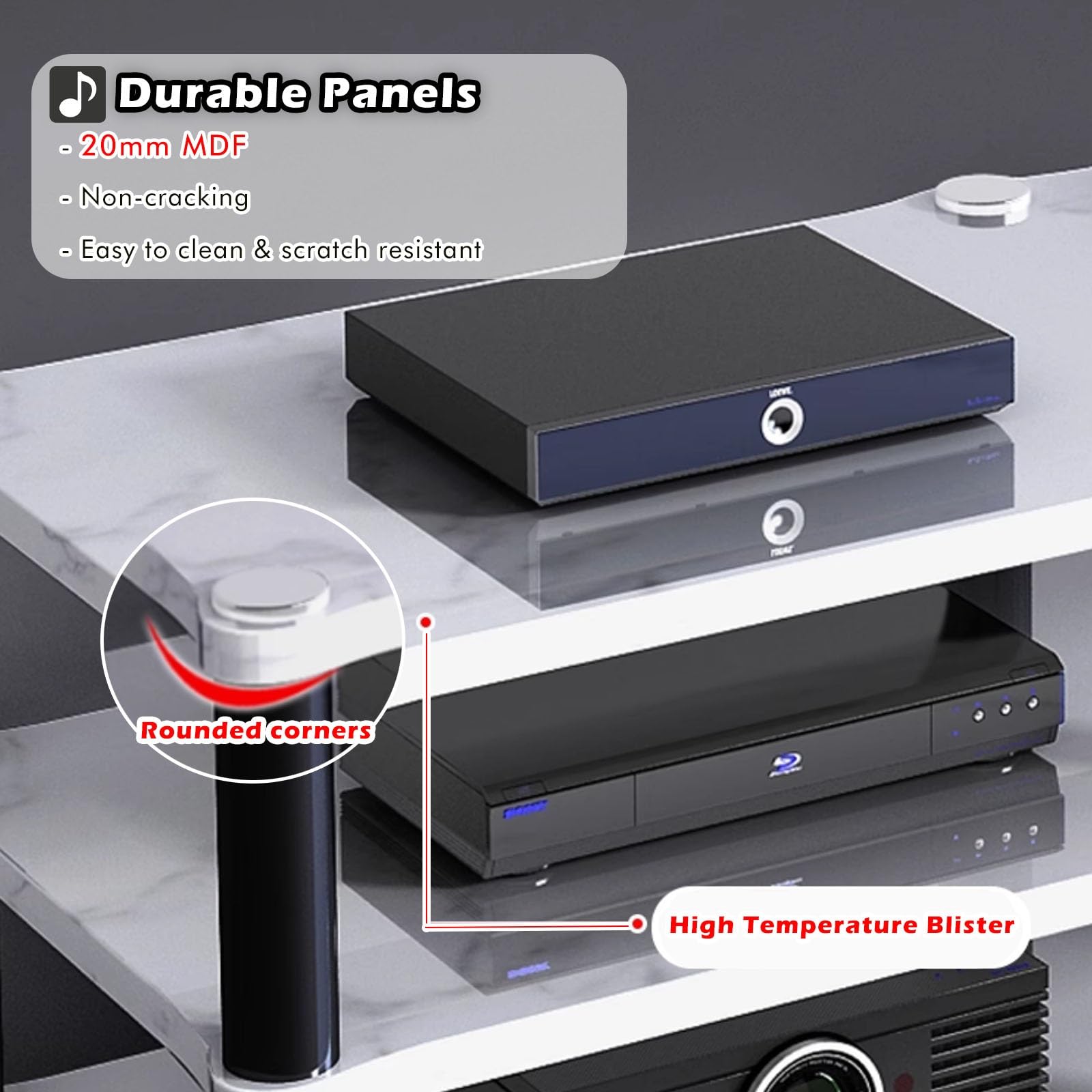 Szafka stereo podwójny szeroki stojak na nośniki AV |HEAVE ROZRYWKA - AKCESORIA Wyświetlacz |Idealny do stereo/wzmacniacza/odtwarzacza DVD/TV |Home Stereo Component Corner TV Stand (120x5 szeroki)