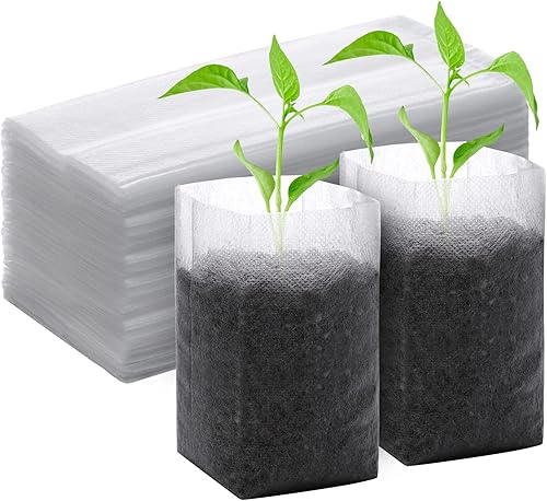 GREANER 100 bolsas biodegradables para plantas, bolsas de semillas no tejidas de 5.9 x 6.3 pulgadas para plantar, bolsas de iniciación de semillas