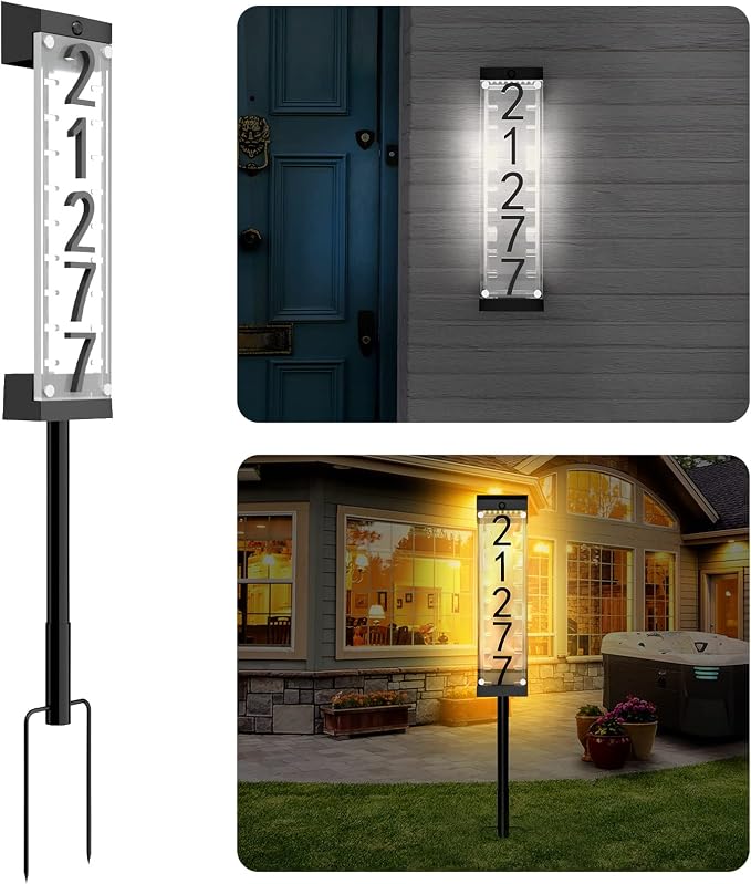Solar House Number Sign - 3D Acrylic Numbers With Dual Lighting Modes & Installation Options