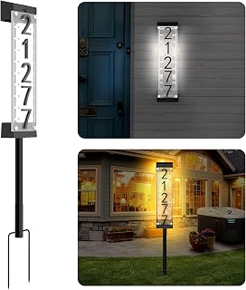 Solar House Number [2023 Upgrade 3D Acrylic Number] Solar Address Sign Increase Brightness, Number Is Bold, Anchor Is Made Of Iron,Solar House Number Sign with Two Lighting Modes and Two Installation Modes for Outside Home Houses Street