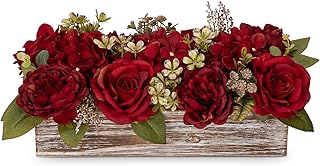 Flower Arrangement with Wooden Vase 14" Artificial Flowers in Pot