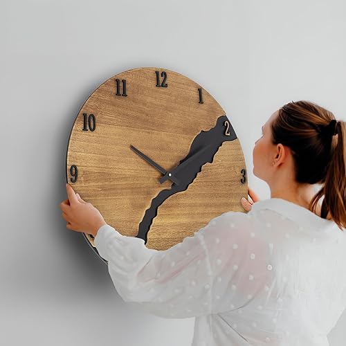 Miniatura 7 de Reloj de pared grande, reloj de pared de 24 pulgadas, funciona con pilas, silencioso sin tictac, decorativo, moderno, de granja, reloj analógico de