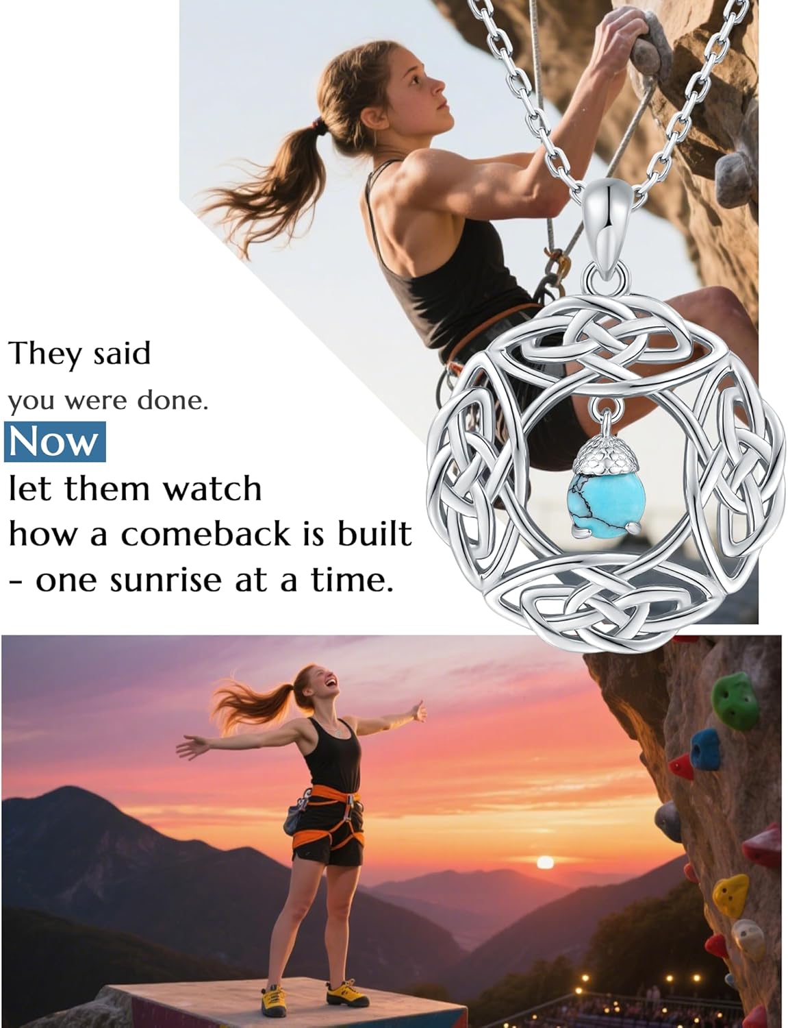 JLYY Turquoise Necklaces for Women Sterling Silver Pendant Necklace Dara Knot Amulet for Strength Wisdom Positivity Gifts for Her Him Teens Adjustable 18+2 Inch - Image 4