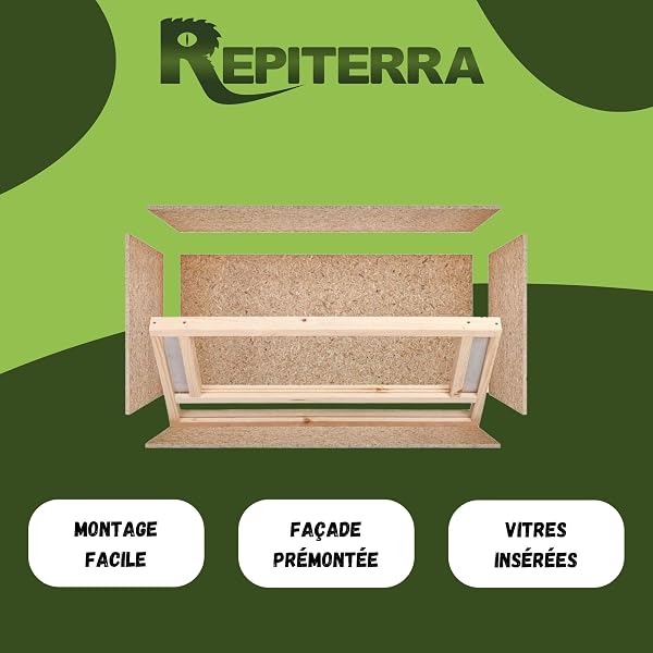 REPITERRA Terrarium Reptiles & Batraciens En Bois OSB, Facile à Monter avec Aération sur la Face Avant - 120x60x60cm - 3