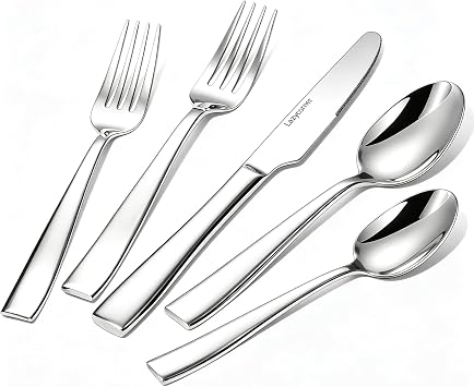 Silverware Set for 4, 20-Piece Premium Stainless Steel Flatware Set, Heavy Duty Cutlery Set with Modern Square Handle, Mirror Polished, Dishwasher Safe, Gift for Wedding Housewarming
