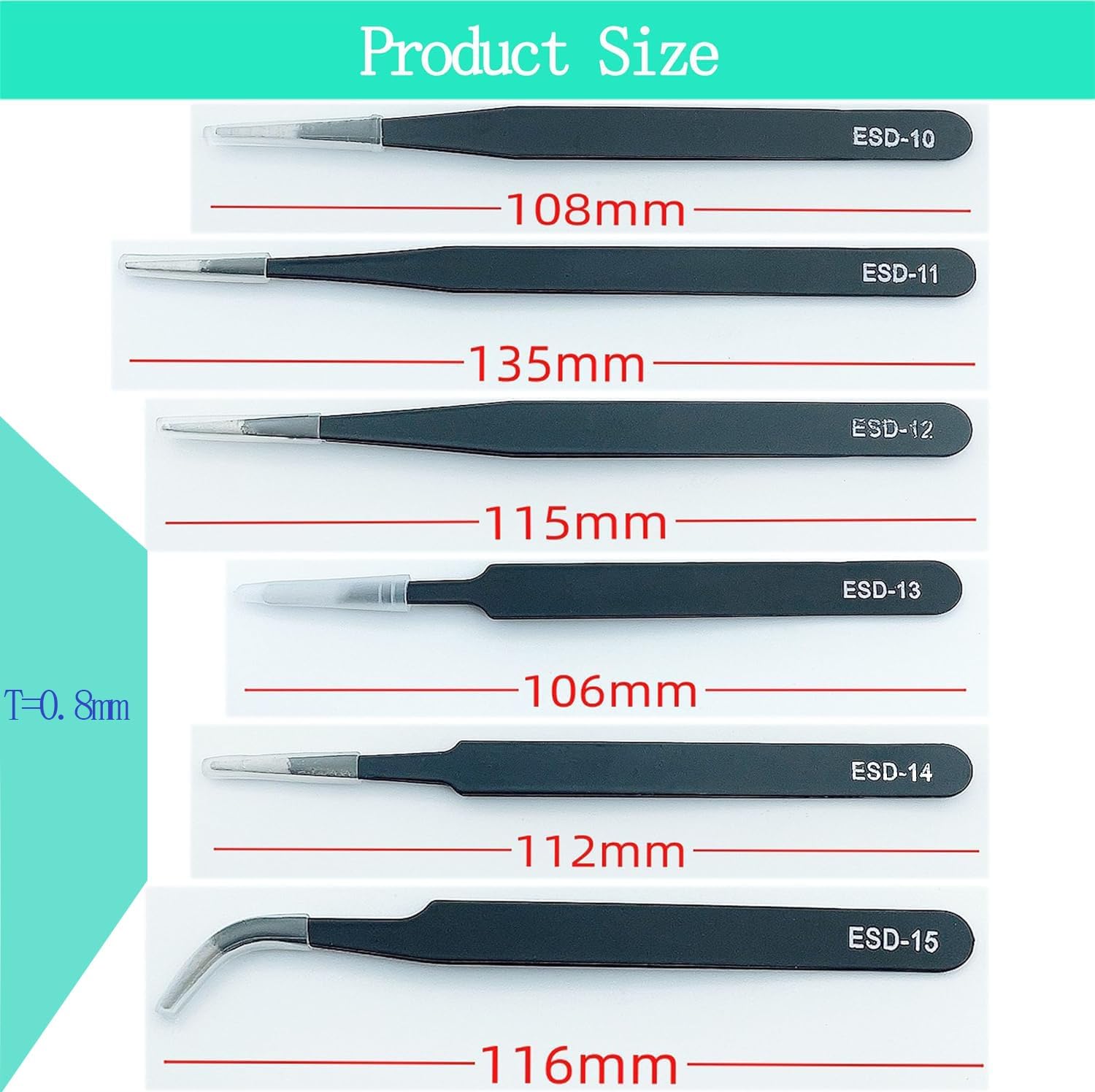 30Pcs（5set） ESD Tweezers Set Precision Tweezers Set ，Anti-Static Stainless with Storage Canvas Bag，for Craft,Electronics Repair,jewelry repair,Laboratory Work Etc