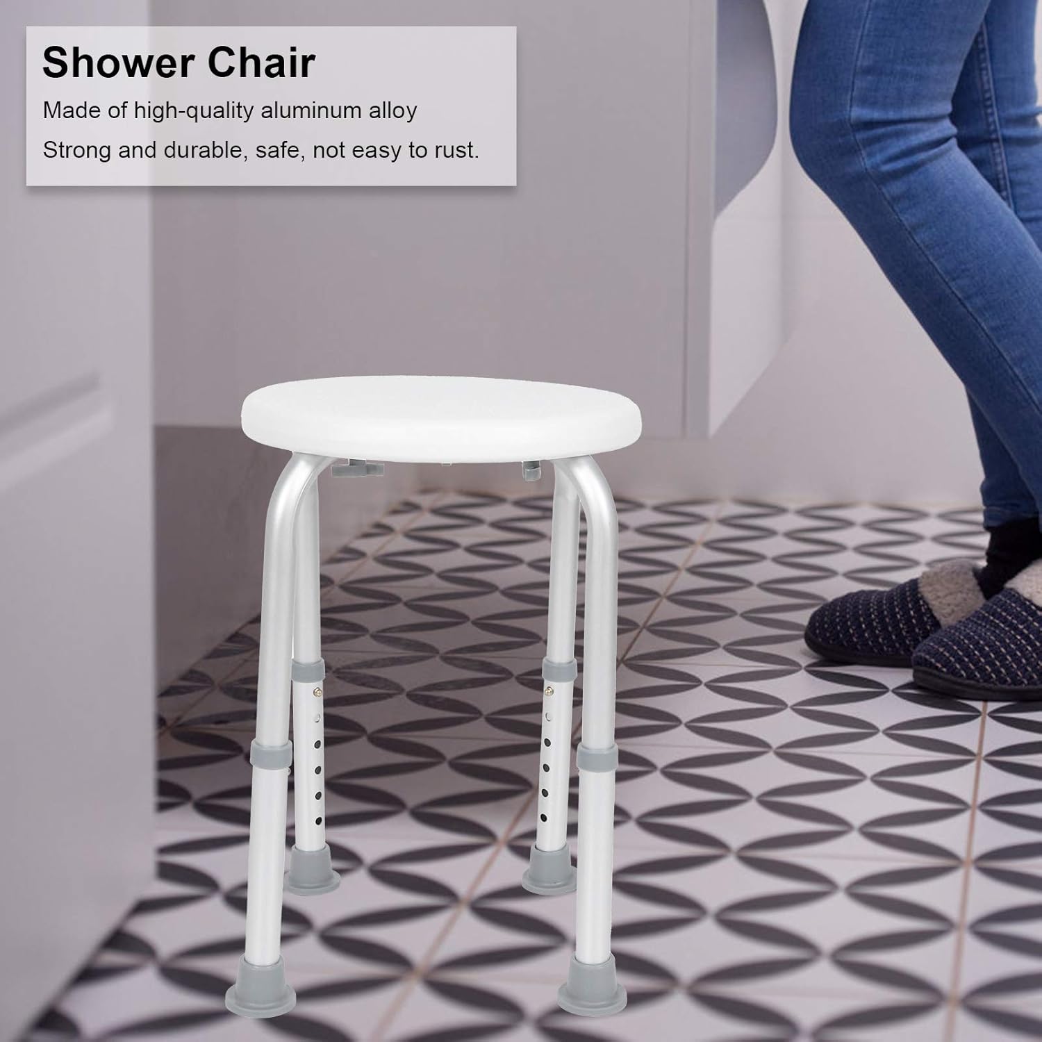 Shower Chair for Inside Shower, Round Bath Shower Chair, Height Adjustable Non Slip Shower Stool, Round Chair Shower Seat for Elderly