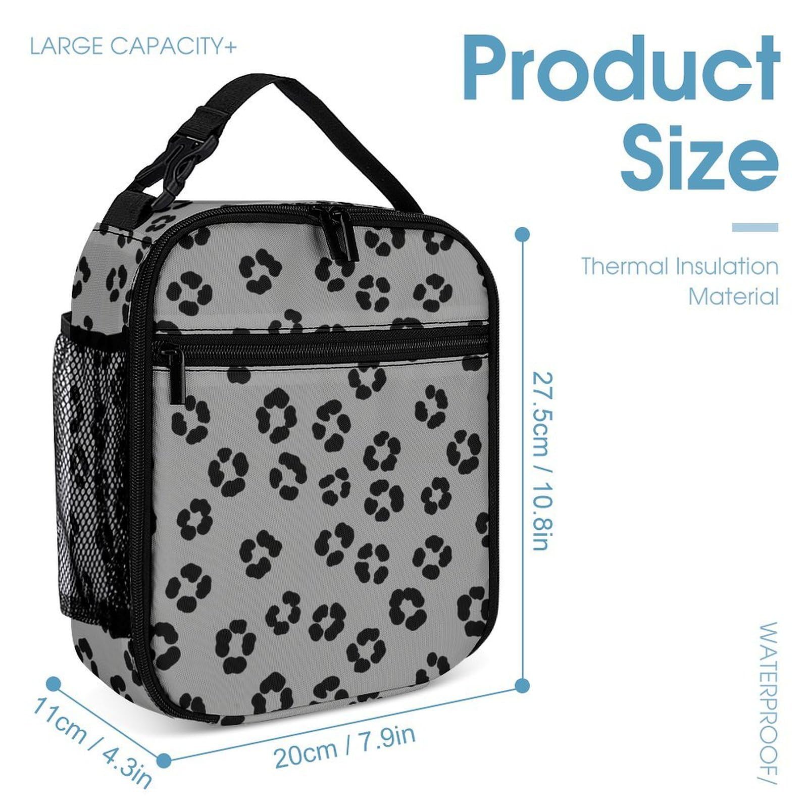 Ensemble sac à dos avec boîte à lunch et trousse de maquillage, idéal pour les voyages (gris foncé, noir, motif léopard).