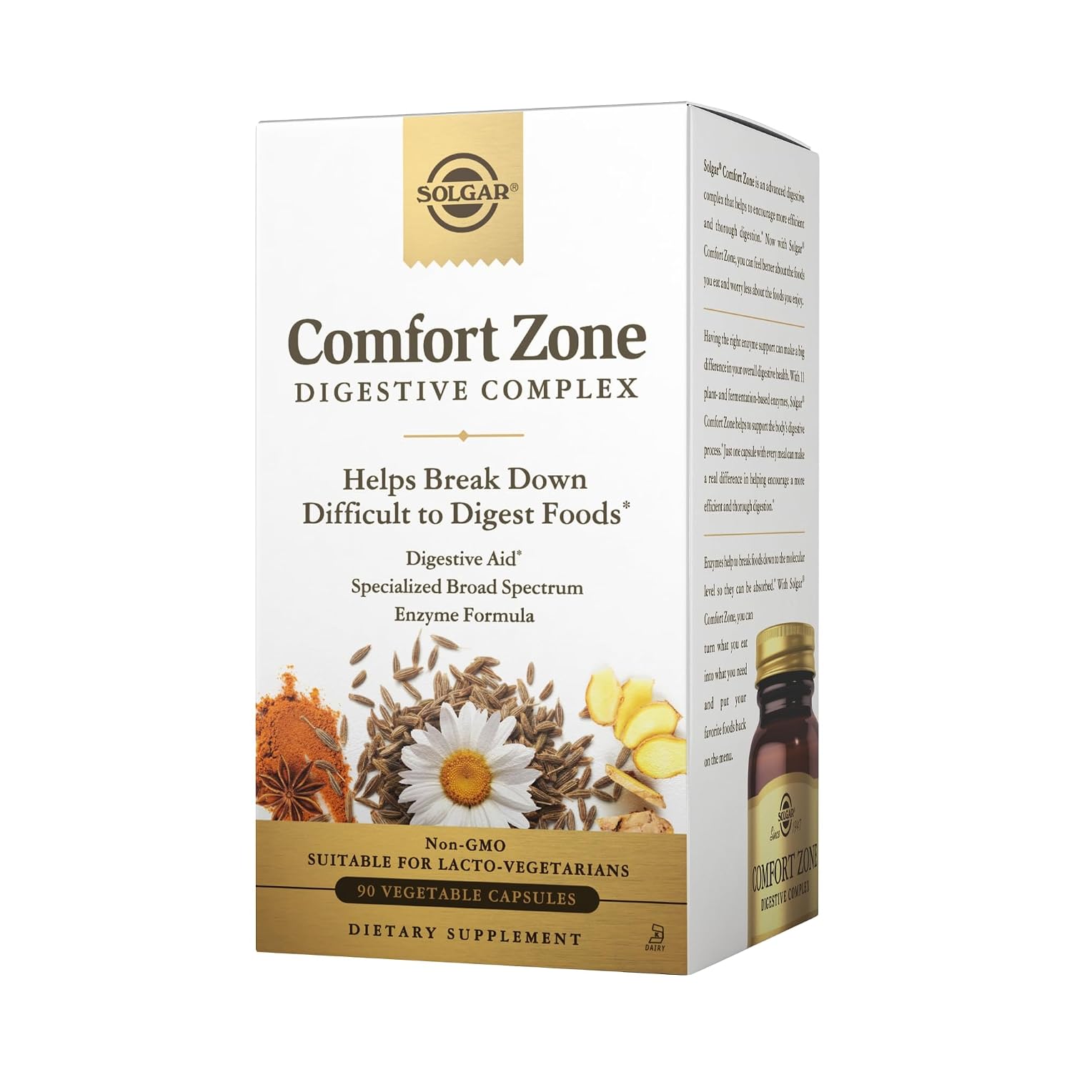 Solgar Comfort Zone Digestive Complex - 90 Vegetable Capsules - Enzymes to Support the Body’s Natural Digestive Process & Break Down Difficult-to-Digest Foods - Kosher - 90...