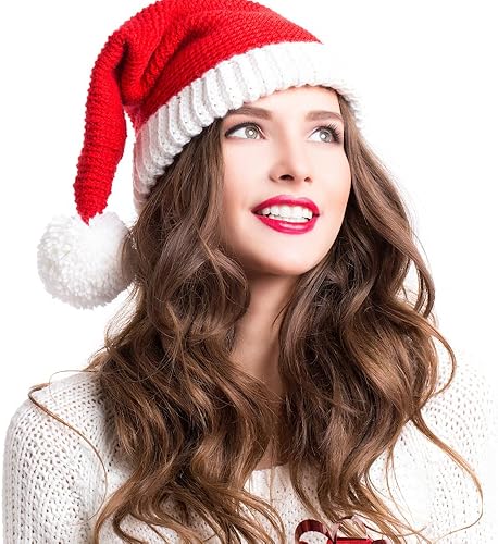 AIYUENCICI Sombrero de Papá Noel para madre y bebé, sombrero de Navidad familiar, sombreros de Navidad para padres e hijos con pompones