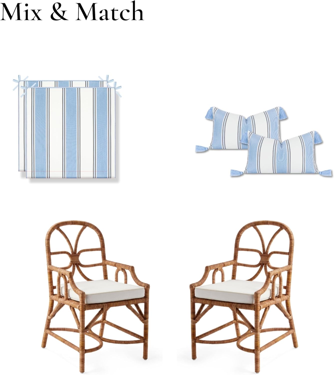 Hofdeco Premium Coastal Hampton Patio Outdoor Seat Cushion Cover Only Set of 2, 20"x20"x4" Water Repellent, UV and Fade Resistant for Backyard, Couch, Poolside, Azure Blue Indigo Woven Harbor Stripes