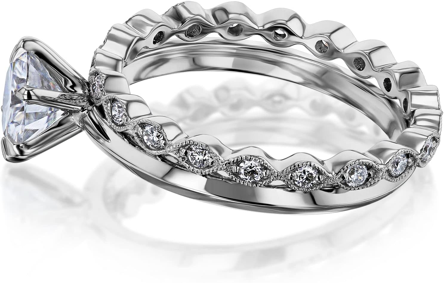 Kobelli Classic Solitaire Round Brilliant Moissanite Bridal Ring Set 1 Carat 14k Gold (GH/VS)