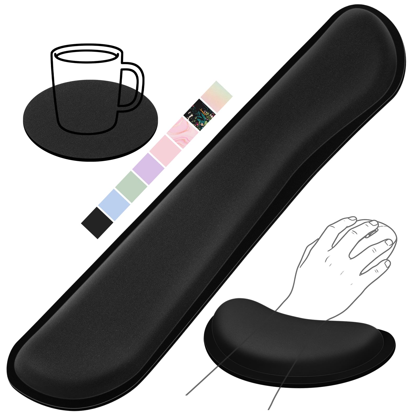 Retuhapy Keyboard Wrist Rest Set, Gel Memory Foam, 3-Piece, Black