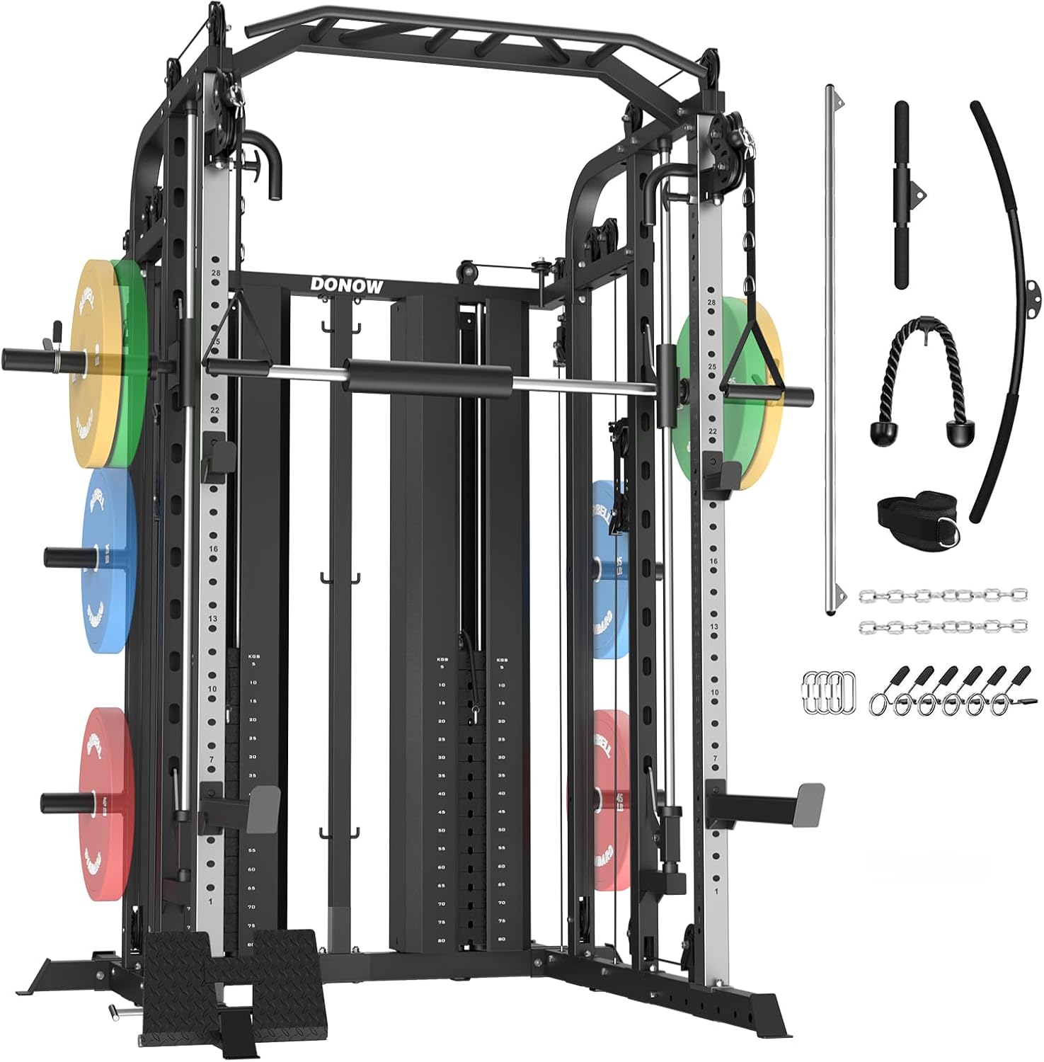 DONOW Smith Machine with Weight Stacks Power Cage Squat Rack Dual Cable Crossover Machine Home Gym Systems Station LAT Pull Down DONOW Smith Machine with Weight Stacks Power Cage Squat Rack Dual Cable Crossover Machine Home Gym Systems Station LAT Pull Down