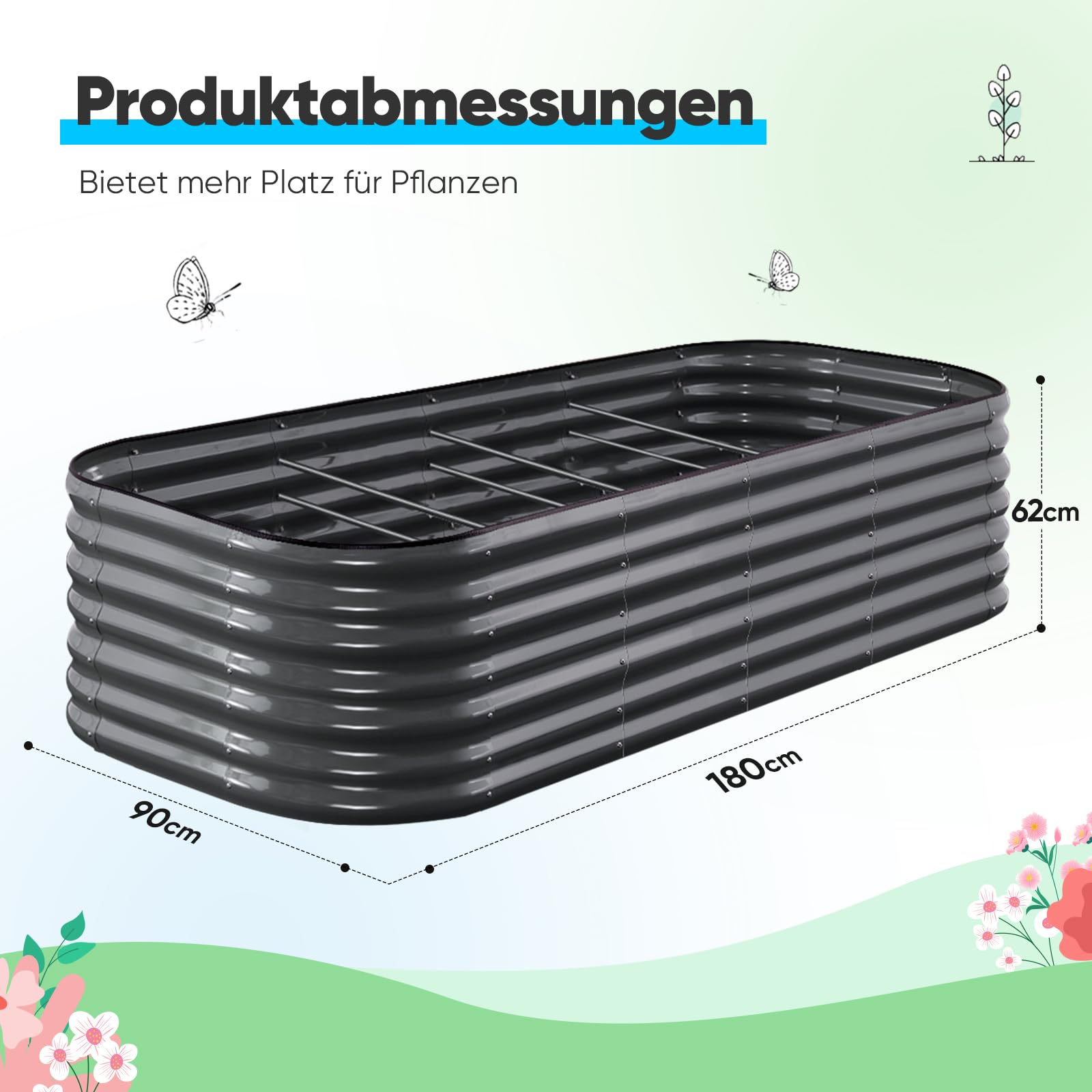 Quictent Hochbeet 180 x 90 62cm oval, verzinkt