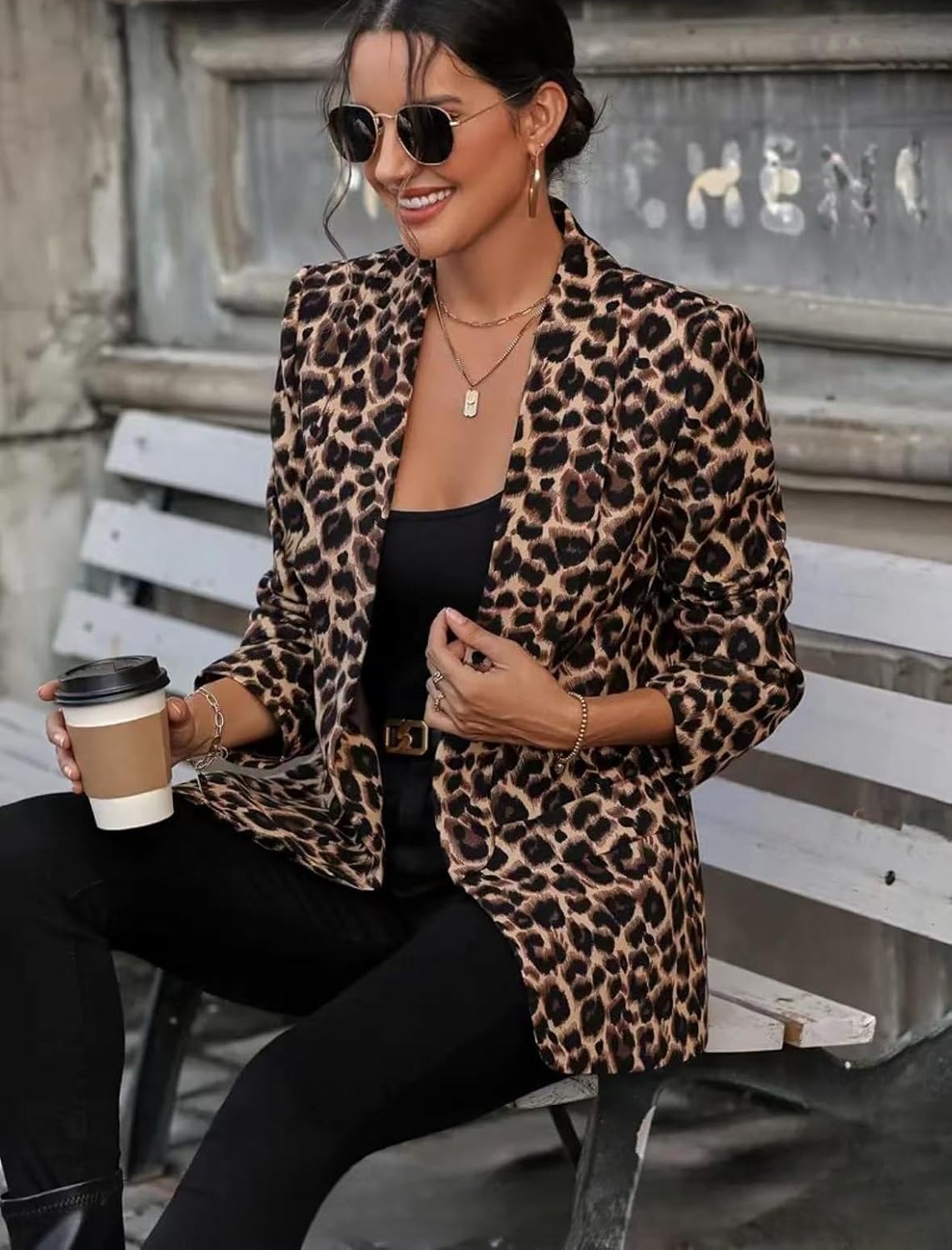 utcoco Women 2025 Fashion Leopard Blazers Business Casual Open Front Blazer Work Office Suit Jackets with Pockets