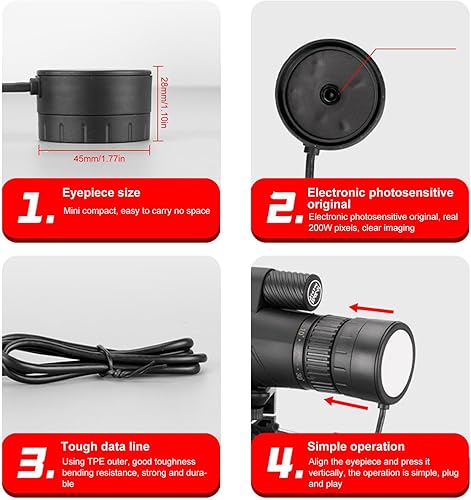 Miniatura 4 de Cámara ocular electrónica, ocular de telescopio digital, fácil instalación ocular electrónico USB C 1.693 in para telescopio accesorio para Android
