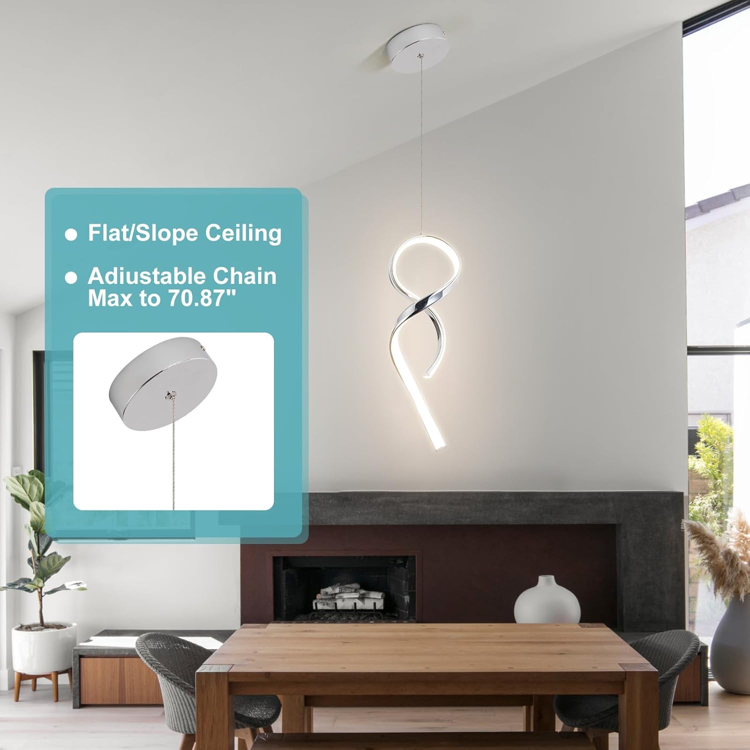 Modern Pendant Light Fixture,4500K LED Pendant Lights Kitchen Island Lighting, Adjustable Height Hanging Light for Kitchen Sink Dining Room Bedroom,1 Pack (Chrome)