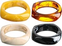 Landical Colorful Square Acrylic Resin Bangle Bracelets Set of 4 for Women - Geometric Marble Pattern Wide Wristbands