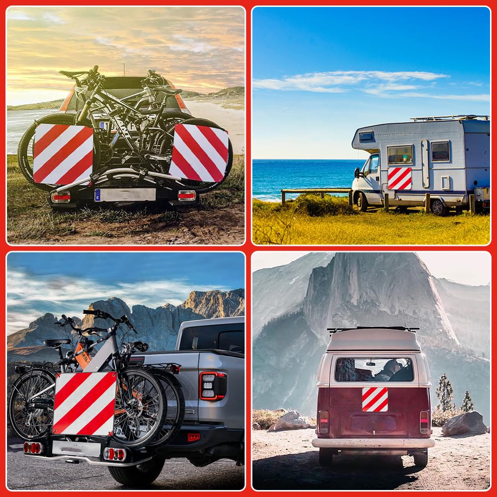 NAVESO 2 in1 Señal de Advertencia Italia y España, 50 x 50 cm Señal Reflectante de Advertencia Rojo y Blanco para Portabicicletas, Portabicicletas, Autocaravana, Caravana